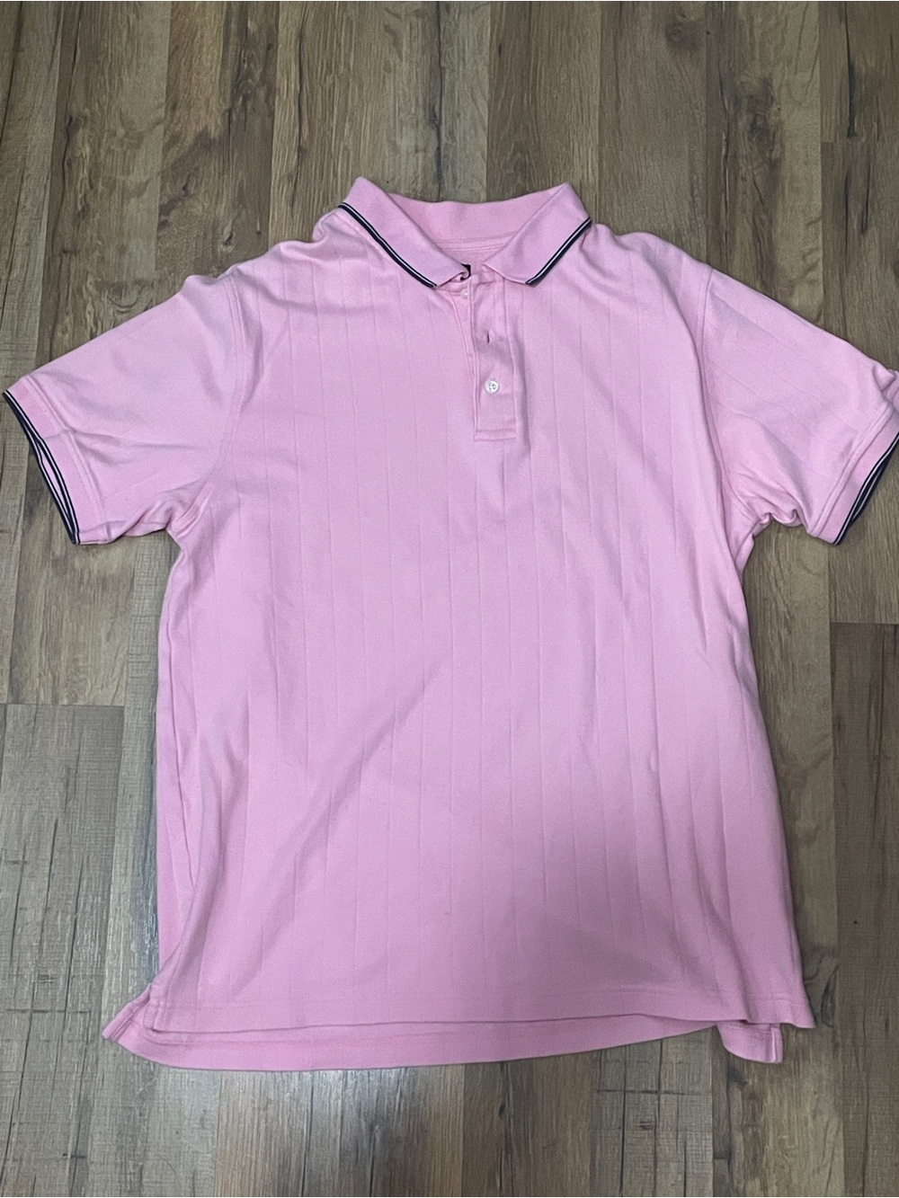 Saddlebred Men’s Pink Textured Cotton Polo Shirt Navy Trim Medium